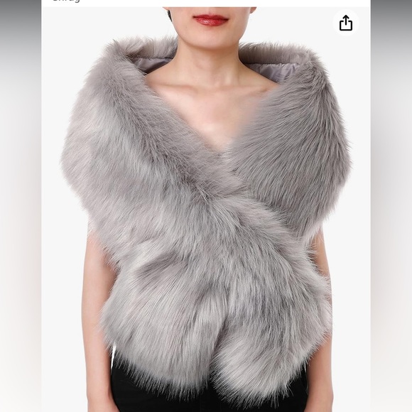 Bridal Wrap Shaul fake fur light gray color - Picture 13 of 13